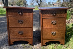 Pair of Custom Nightstands with hand hammered copper hardware.